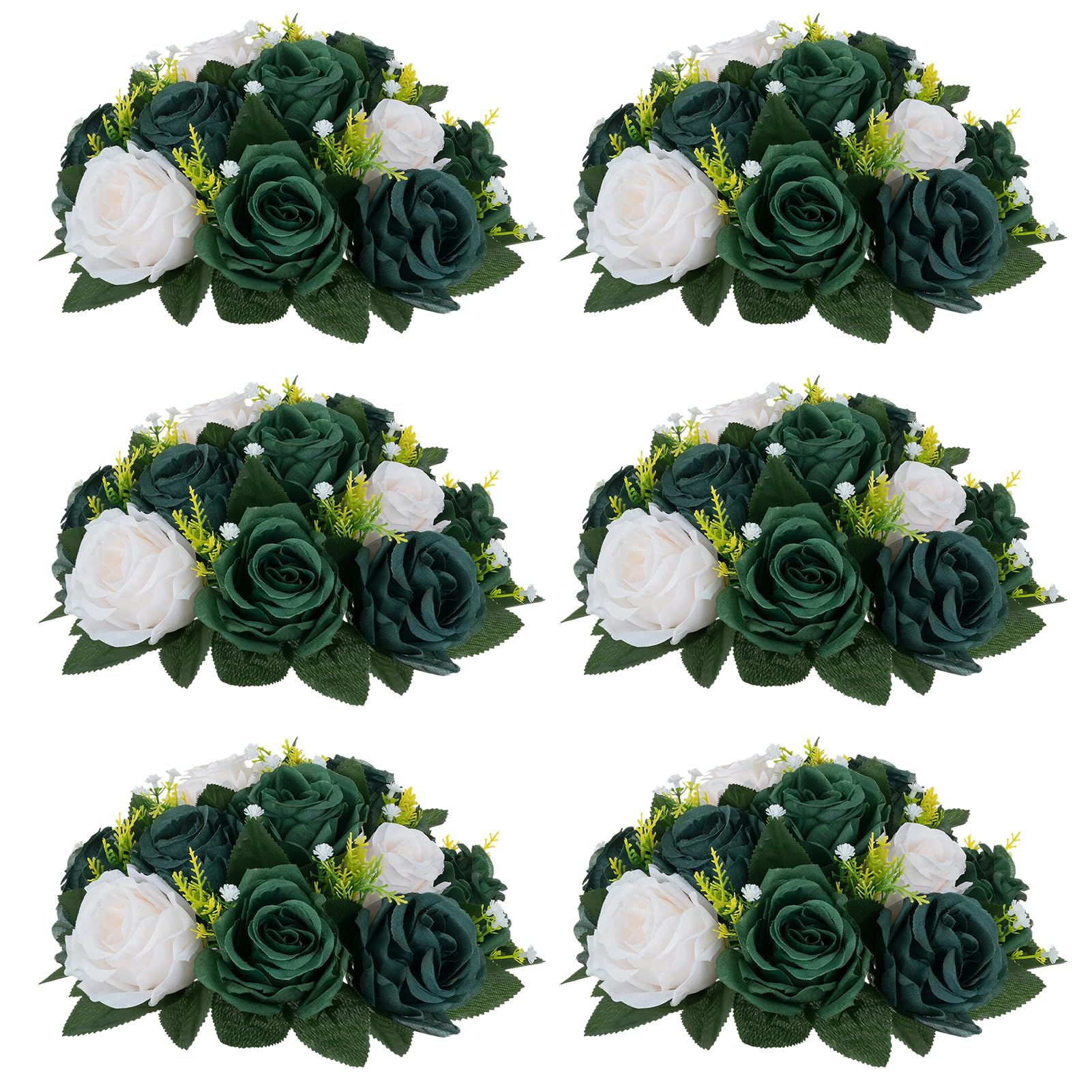 Nuptio Artificial Flower Centrepieces for Tables - 6 Pcs Burgundy & Dusty Rose & Creamy White Fake Flowers Roses Balls 9.5in Diam - Silk Faux Rose Arrangement for Wedding Party Centerpiece Table Decor