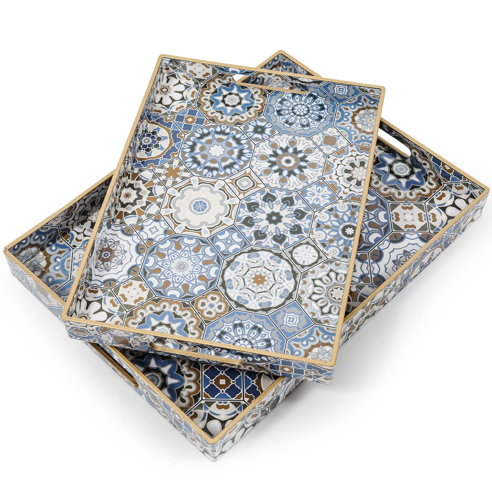Coffee Table Trays for Living Room Serving Tray with Handles, Modern Large Tray for Ottoman Coffee Table