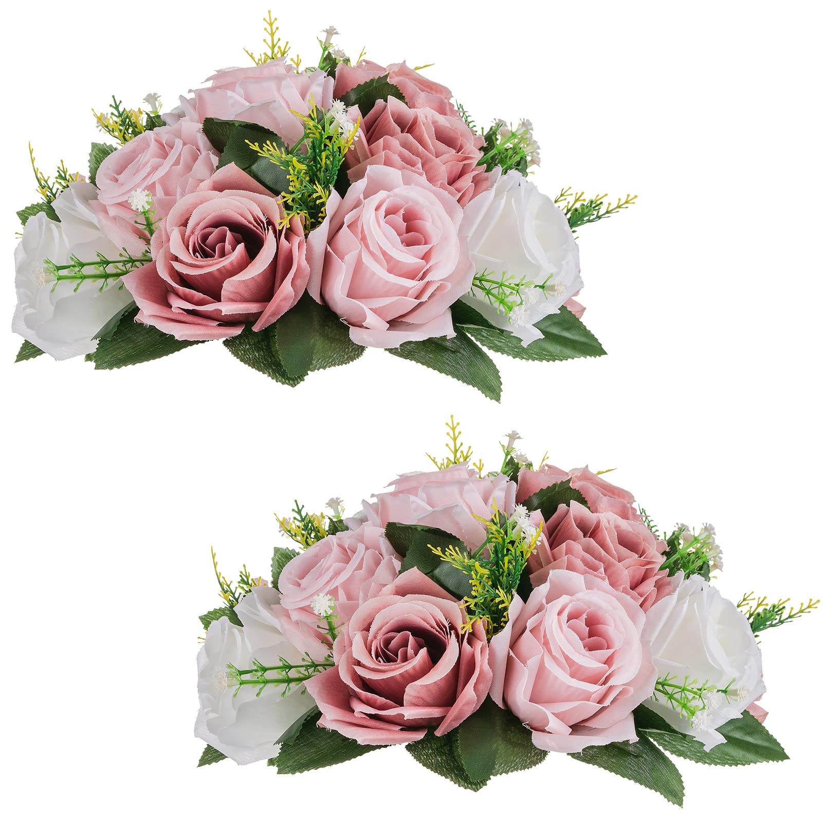 Nuptio Artificial Flower Centrepieces for Tables - 6 Pcs Burgundy & Dusty Rose & Creamy White Fake Flowers Roses Balls 9.5in Diam - Silk Faux Rose Arrangement for Wedding Party Centerpiece Table Decor