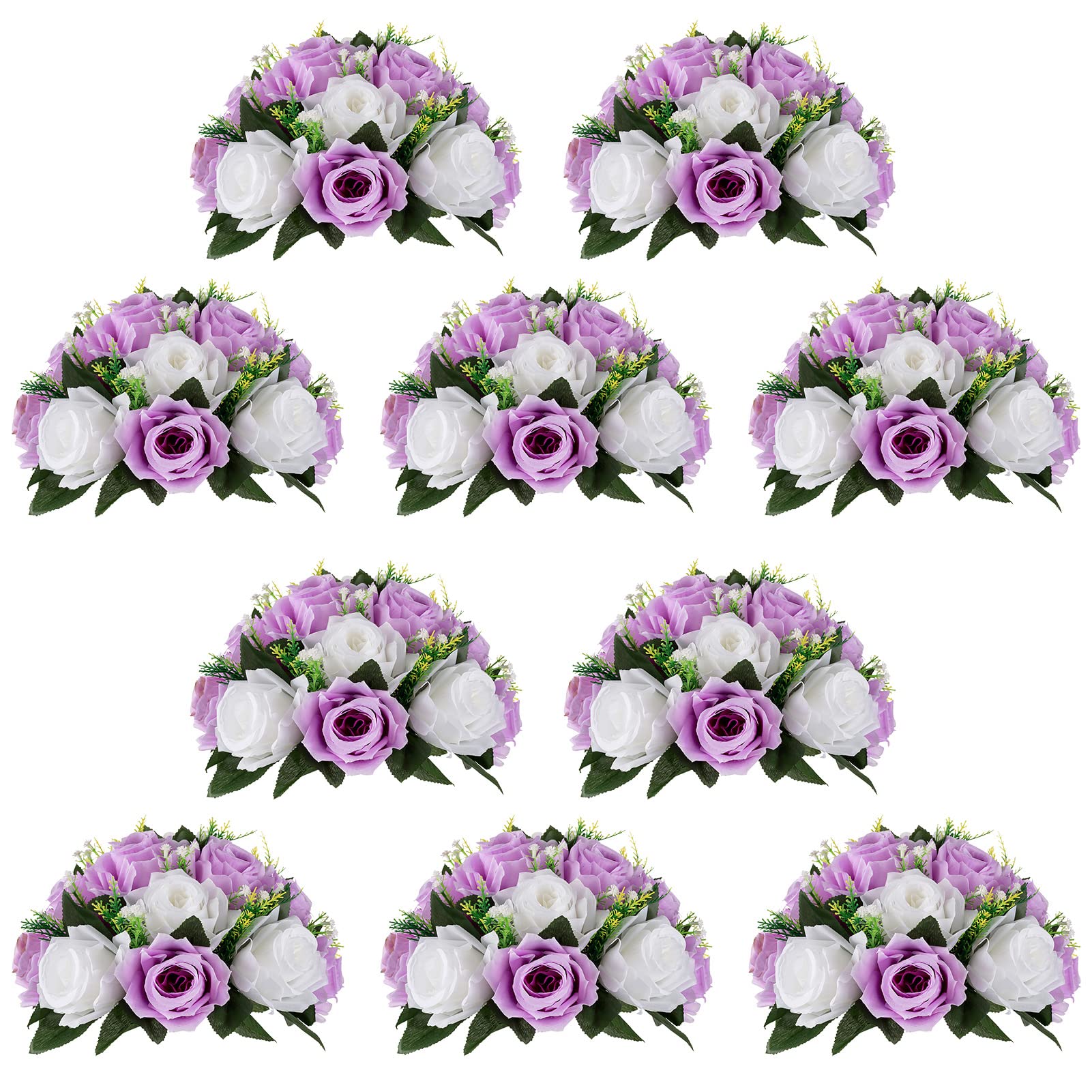 Nuptio Artificial Flower Centrepieces for Tables - 6 Pcs Burgundy & Dusty Rose & Creamy White Fake Flowers Roses Balls 9.5in Diam - Silk Faux Rose Arrangement for Wedding Party Centerpiece Table Decor