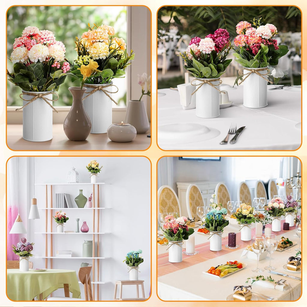 6 Sets Flower Centerpieces for Tables Decor Artificial Hydrangeas with Vase and Hemp Rope Floral Arrangement Faux Flowers Fake Hydrangea Bouquets for Table Wedding Home Office Party