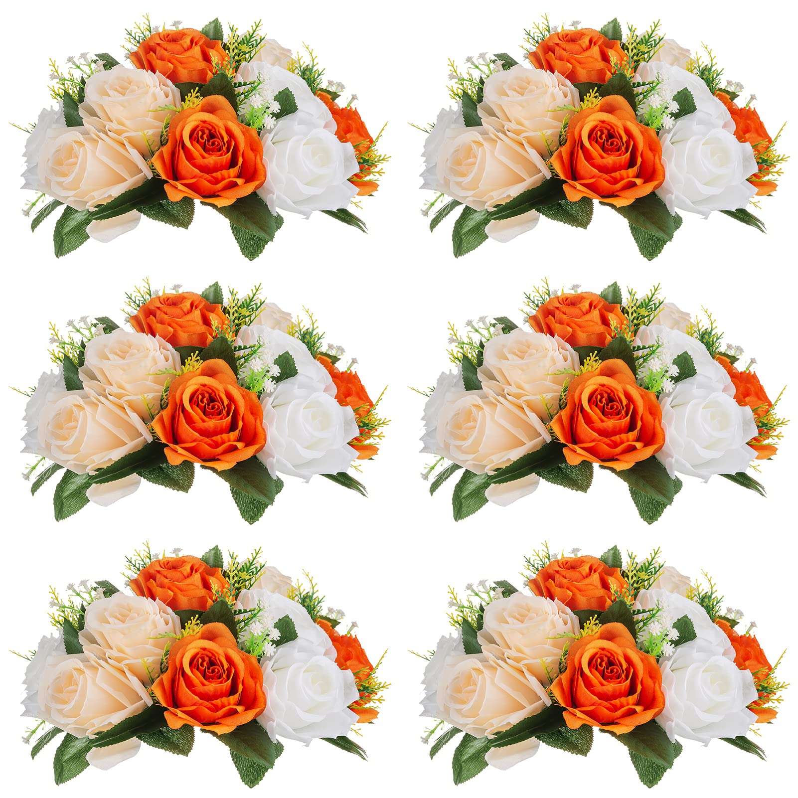 Nuptio Artificial Flower Centrepieces for Tables - 6 Pcs Burgundy & Dusty Rose & Creamy White Fake Flowers Roses Balls 9.5in Diam - Silk Faux Rose Arrangement for Wedding Party Centerpiece Table Decor