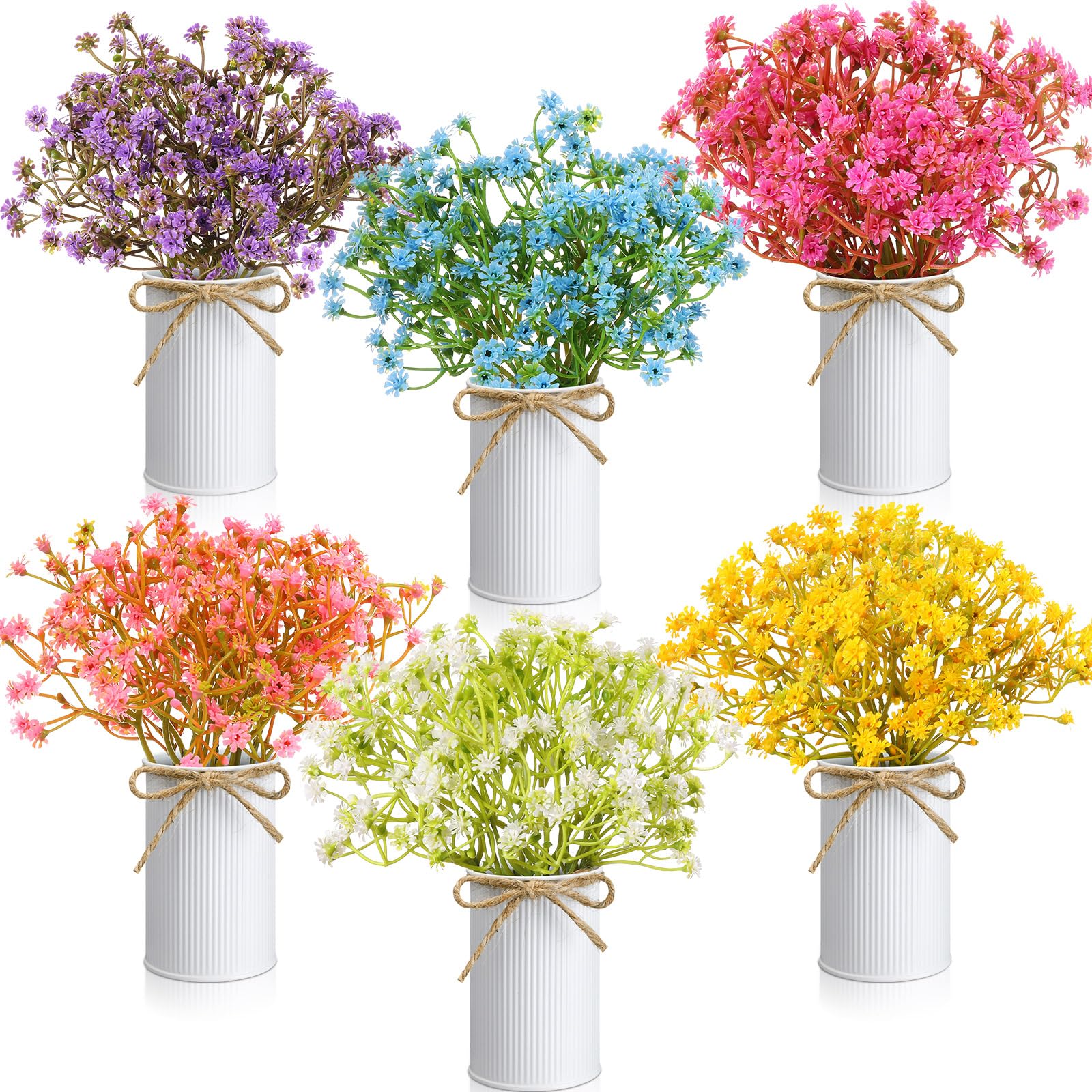 6 Sets Flower Centerpieces for Tables Decor Artificial Hydrangeas with Vase and Hemp Rope Floral Arrangement Faux Flowers Fake Hydrangea Bouquets for Table Wedding Home Office Party