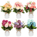 6 Sets Flower Centerpieces for Tables Decor Artificial Hydrangeas with Vase and Hemp Rope Floral Arrangement Faux Flowers Fake Hydrangea Bouquets for Table Wedding Home Office Party