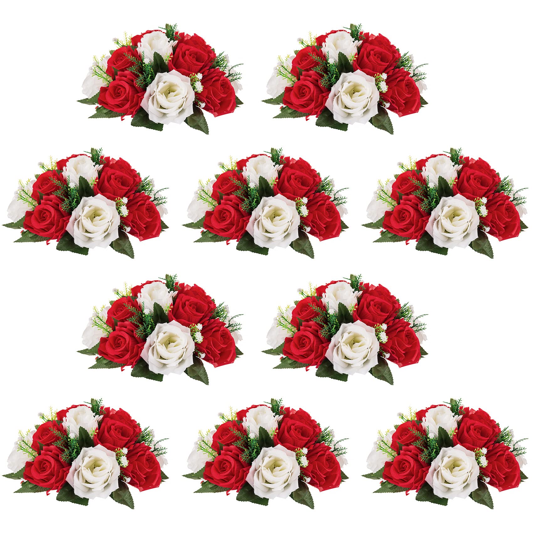 Nuptio Artificial Flower Centrepieces for Tables - 6 Pcs Burgundy & Dusty Rose & Creamy White Fake Flowers Roses Balls 9.5in Diam - Silk Faux Rose Arrangement for Wedding Party Centerpiece Table Decor
