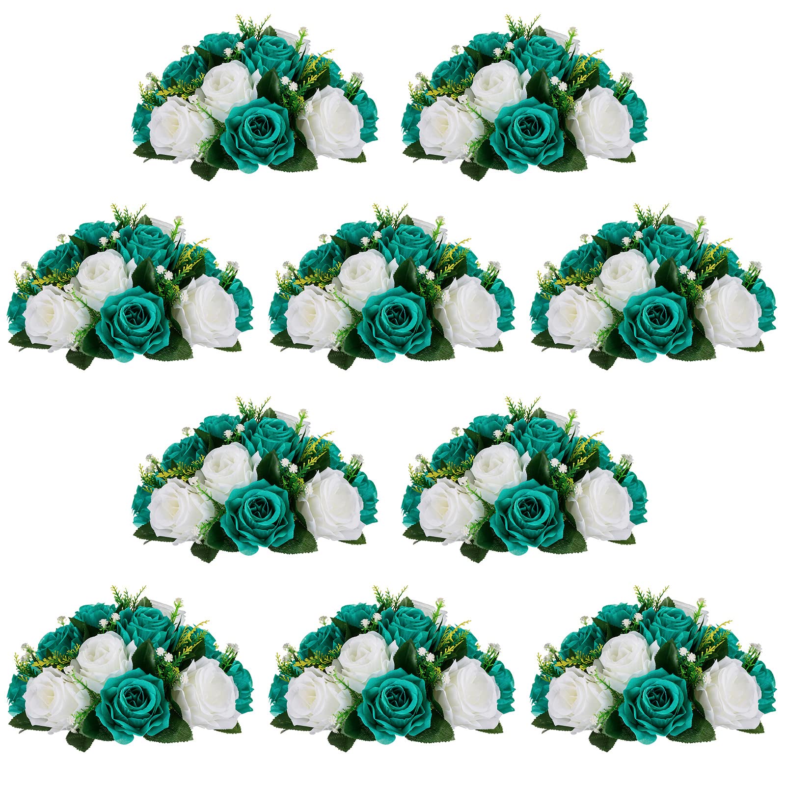 Nuptio Artificial Flower Centrepieces for Tables - 6 Pcs Burgundy & Dusty Rose & Creamy White Fake Flowers Roses Balls 9.5in Diam - Silk Faux Rose Arrangement for Wedding Party Centerpiece Table Decor