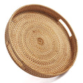 Coffee Table Tray Round Rattan Ottoman Tray Woven Serving Trays with Handles for Home and Kitchen Decorative Natural (Large 14 inch x 2.4 inch)