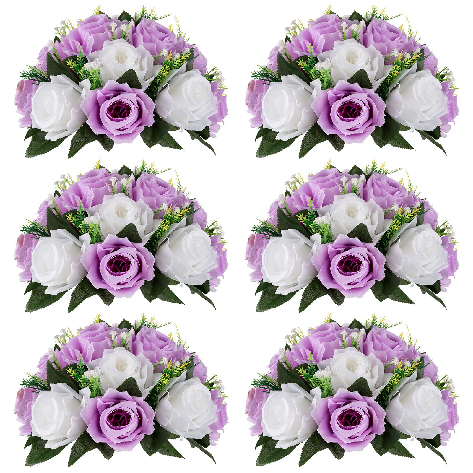 Nuptio Artificial Flower Centrepieces for Tables - 6 Pcs Burgundy & Dusty Rose & Creamy White Fake Flowers Roses Balls 9.5in Diam - Silk Faux Rose Arrangement for Wedding Party Centerpiece Table Decor