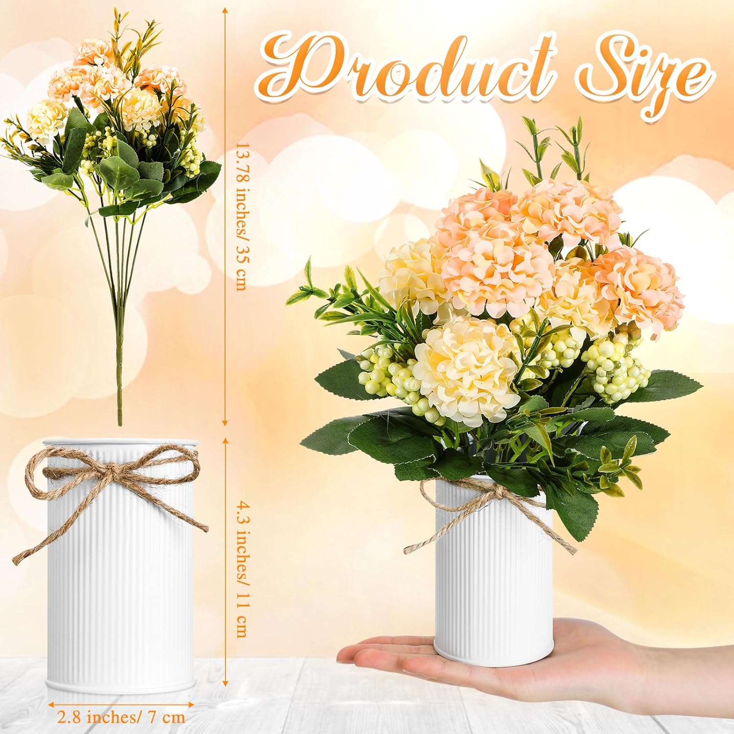 6 Sets Flower Centerpieces for Tables Decor Artificial Hydrangeas with Vase and Hemp Rope Floral Arrangement Faux Flowers Fake Hydrangea Bouquets for Table Wedding Home Office Party