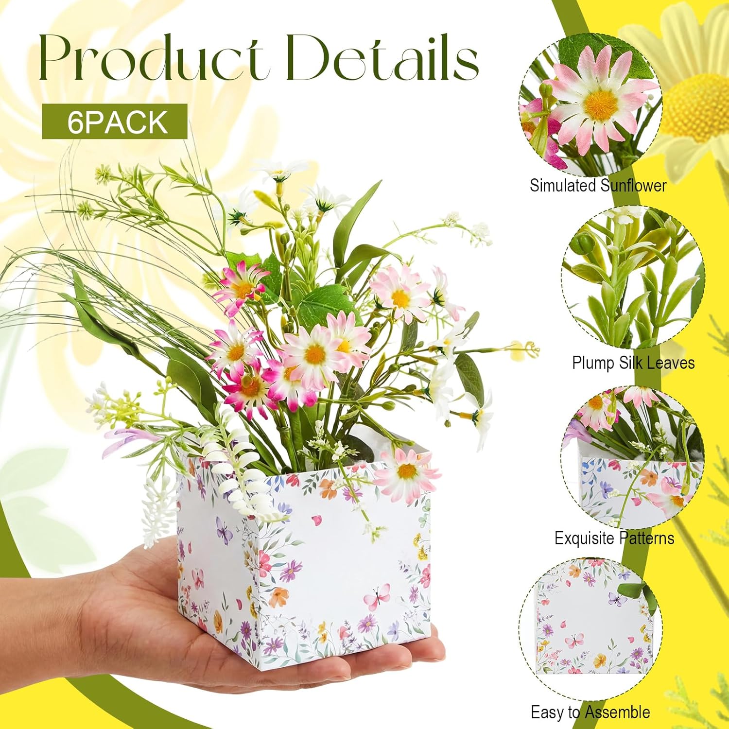 Giegxin 12 Sets Wildflower Table Centerpieces Artificial Spring Wildflower with Flower Paper Boxes Spring Flower Theme Party Supplies for Wedding Birthday Baby Shower Tea Party Decorations