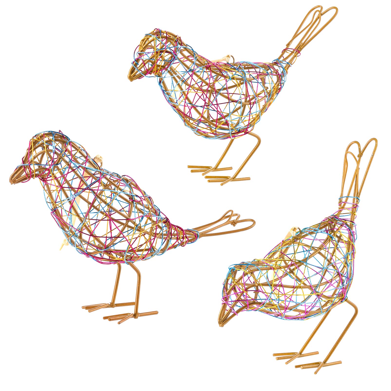 3PCS Bird Statue Farmhouse Decor Set - Christmas Ornament - Handwoven Natural Rattan Bird Figurines Table Decor, Multi-Pose Shelf & Mantel Accents