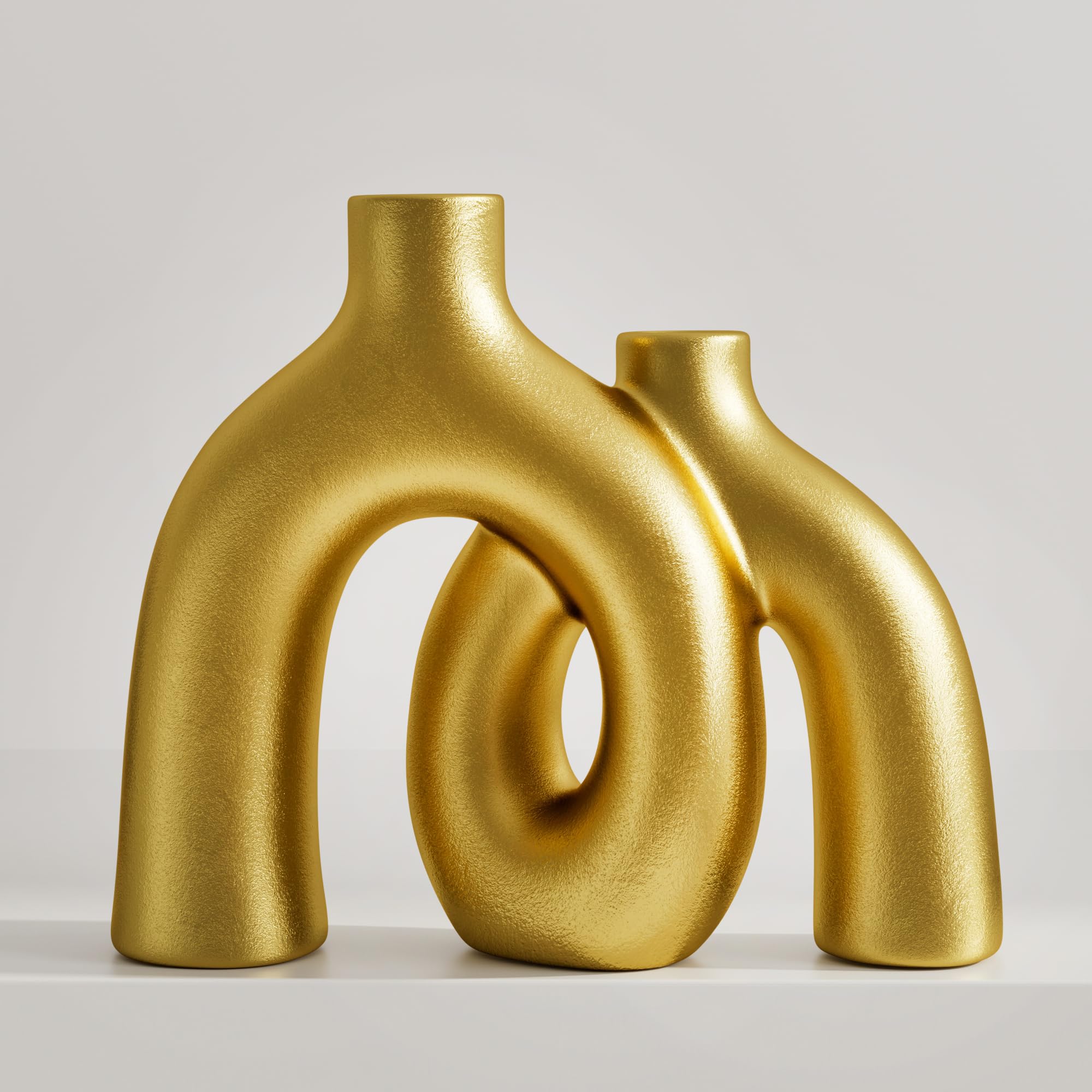 Hug Donut Decorative Vase Set - Modern Nordic Boho Style Vases Home Decor, Matte Ceramic Decorations for Living Room Shelf, Bookshelf Mantle Entryway Table or Console Décor (Cream White)
