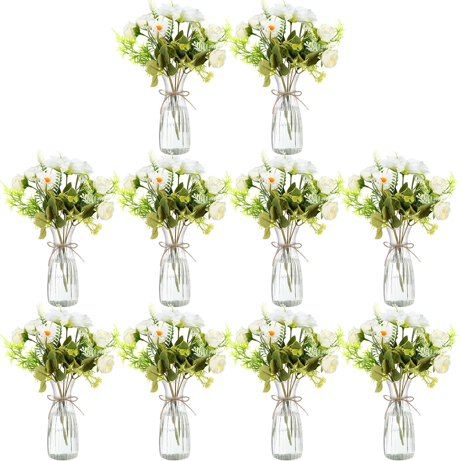 30 Pack Artificial Flowers Table Centerpieces Decorations with Vase Wedding Mason Jar 20 Bundles Silk Floral Bouquet 10 Clear Vase with 1 Pcs Rope for Party Decor(Dahlia,Pink)