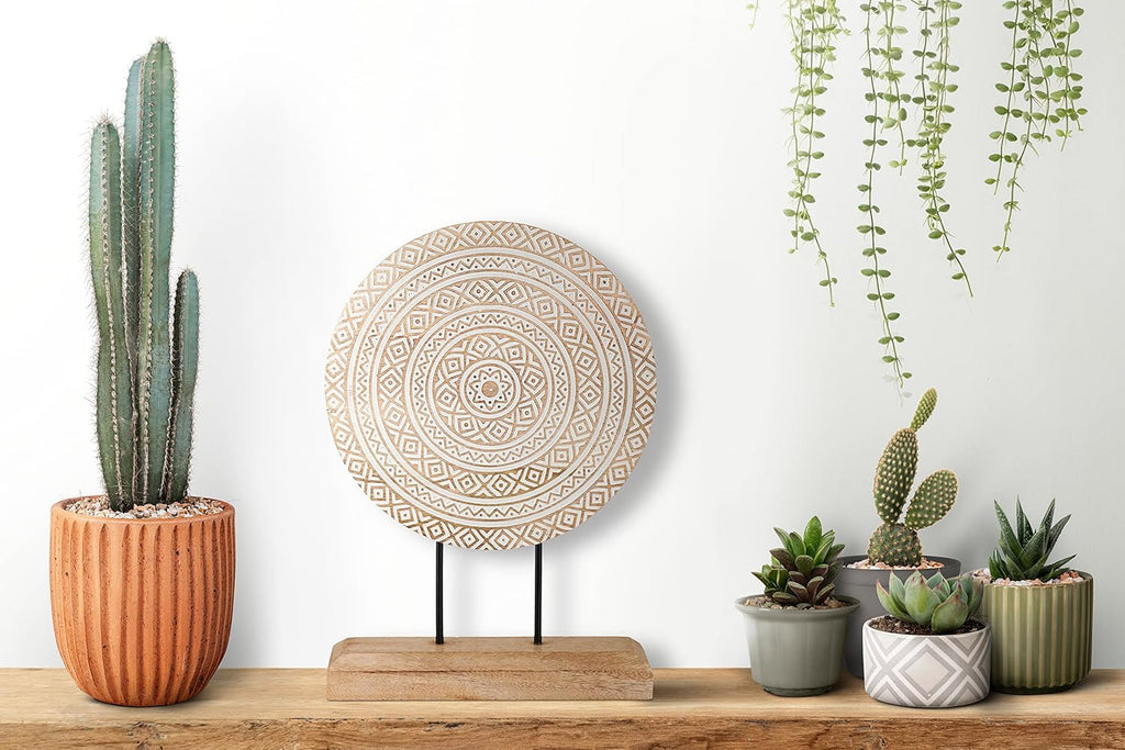 Housewarming Gifts Farmhouse Table Sculpture Home Decor Statue Mandala Carved for Modern Home 10" x 14", Living Room, Fireplace Mantel Shelf, Table and Entryway Decor Stand (Design 1)