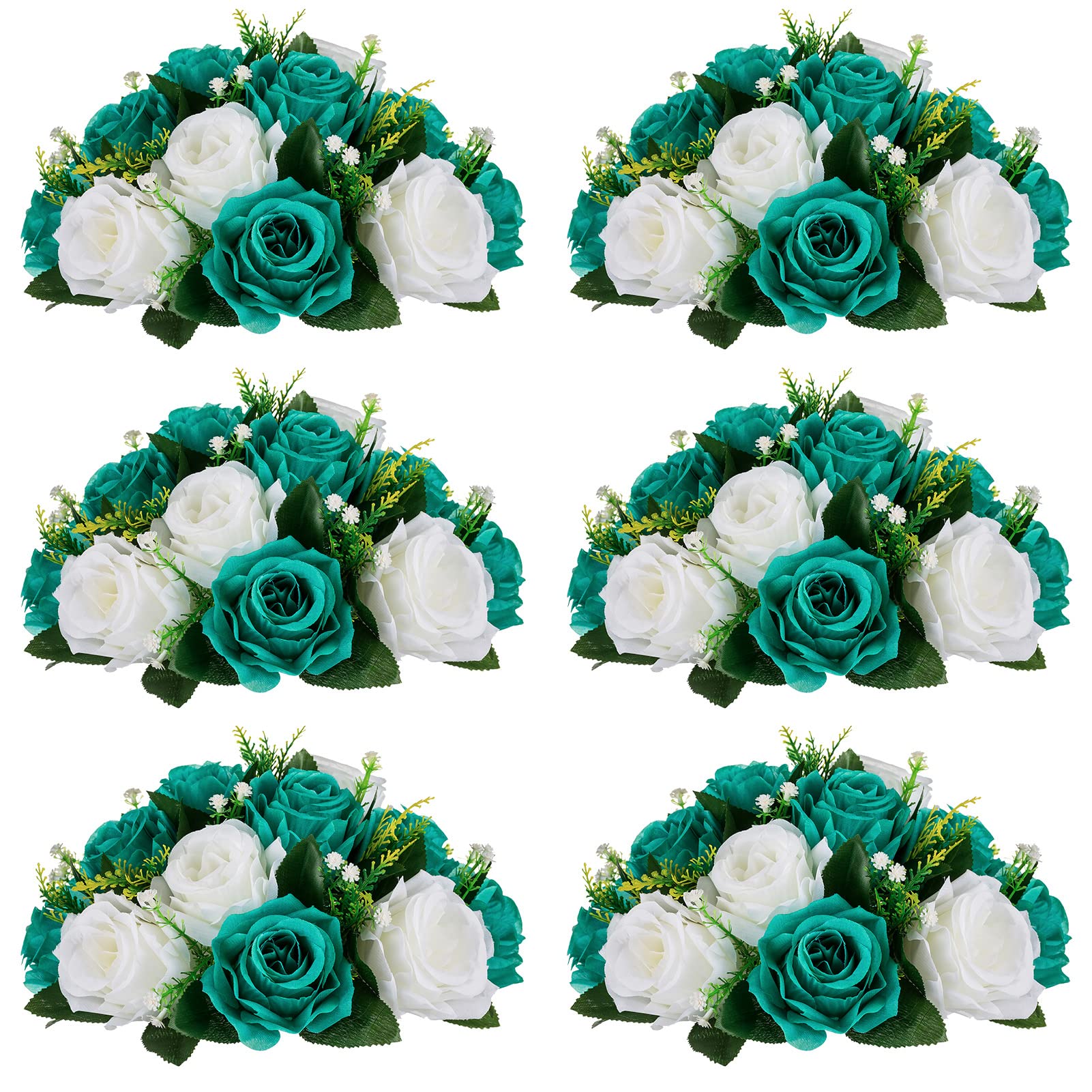 Nuptio Artificial Flower Centrepieces for Tables - 6 Pcs Burgundy & Dusty Rose & Creamy White Fake Flowers Roses Balls 9.5in Diam - Silk Faux Rose Arrangement for Wedding Party Centerpiece Table Decor