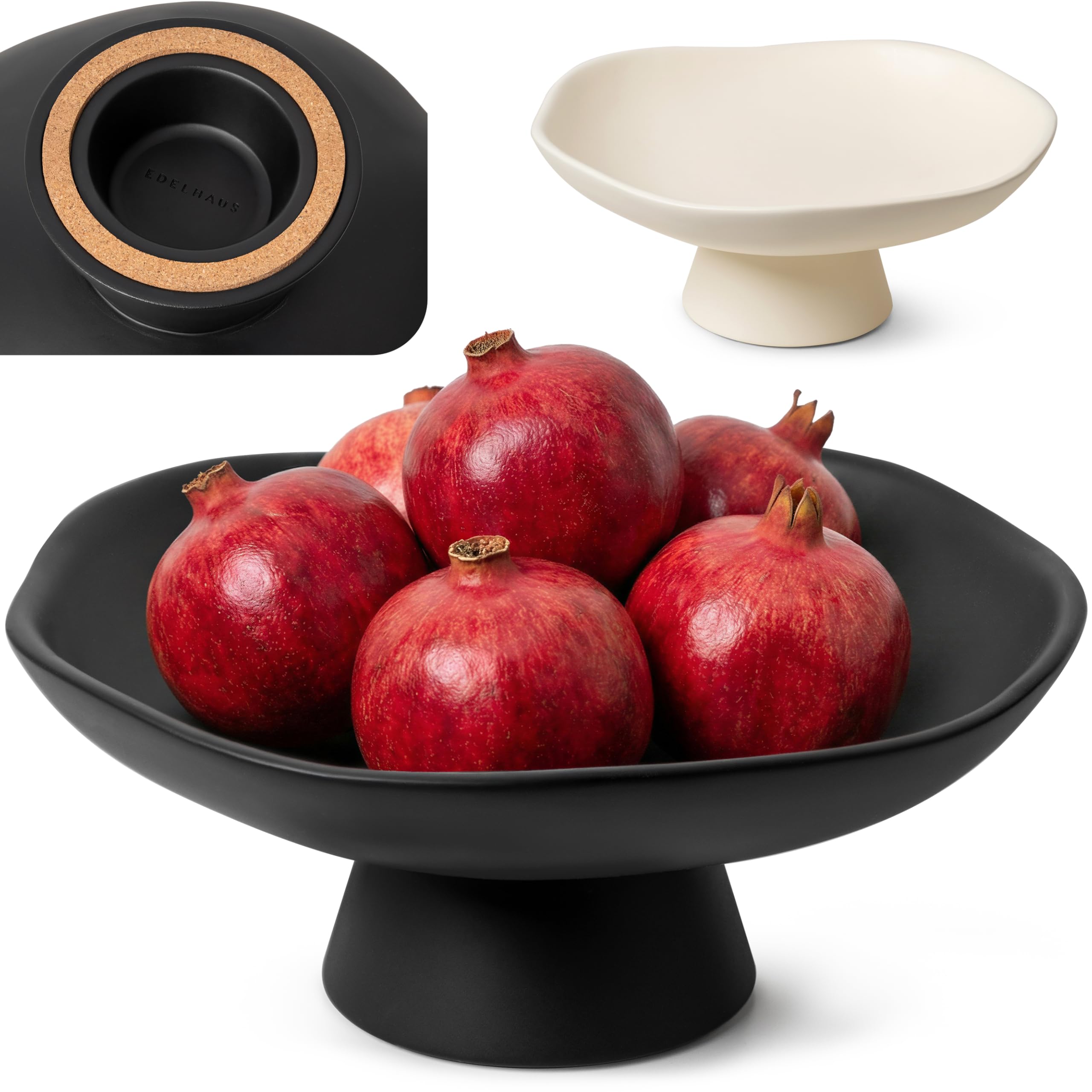 Modern Concrete Fruit Bowl for Kitchen Counter – Cream White Decorative Pedestal Bowl, 11.2” Wide Minimalist Fruit Tray for Home Décor, Table Decor, Entryway Key Bowl