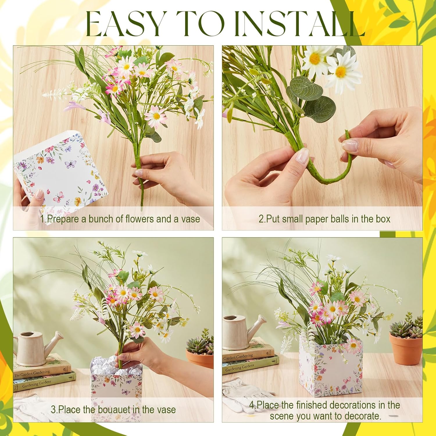 Giegxin 12 Sets Wildflower Table Centerpieces Artificial Spring Wildflower with Flower Paper Boxes Spring Flower Theme Party Supplies for Wedding Birthday Baby Shower Tea Party Decorations