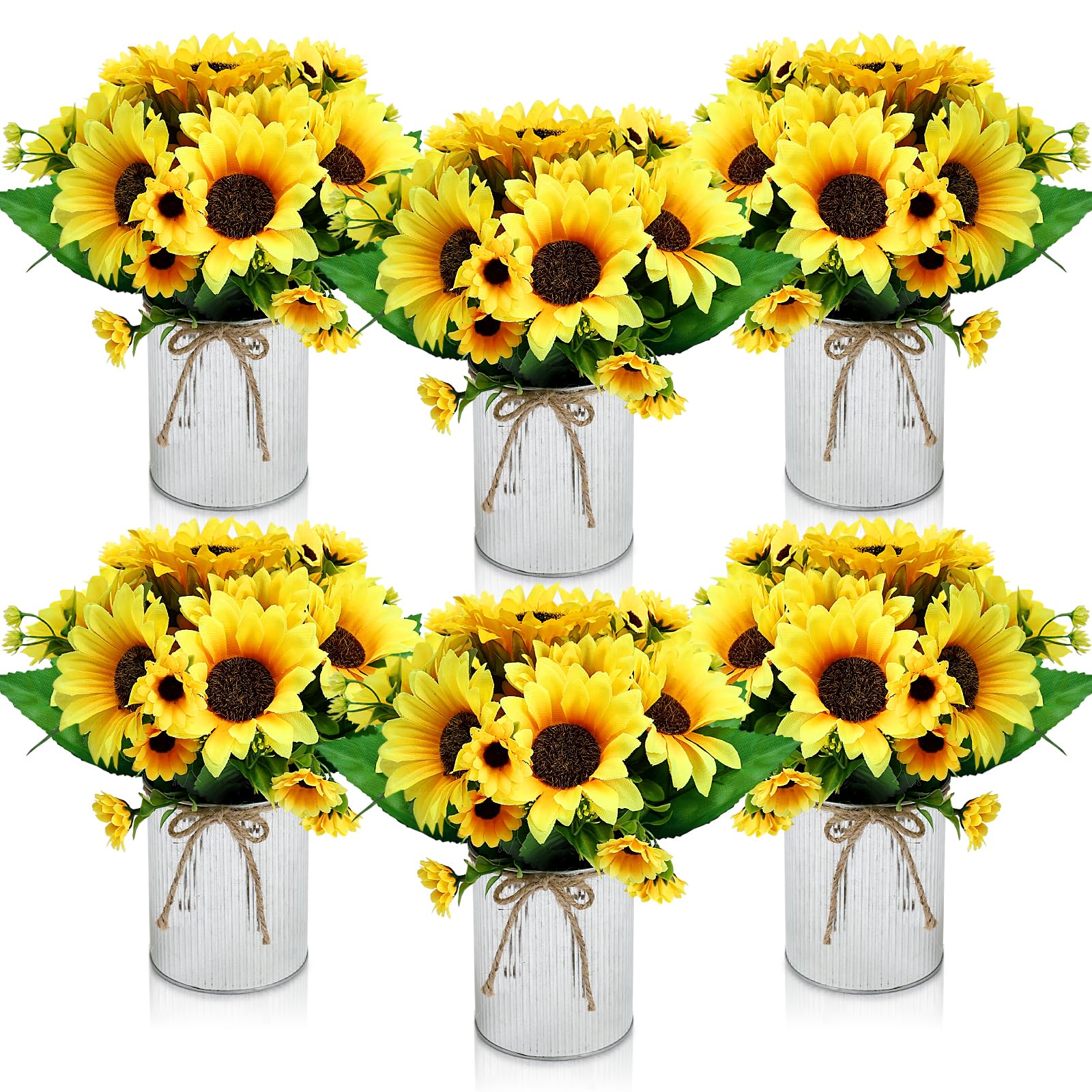 Flower Table Centerpieces - Set of 6 Floral Arrangement Artificial Wedding Hydrangeas Floral Arrangement with Rustic Metal Vase for Bridal Tea Party Event Decorations - Champagne