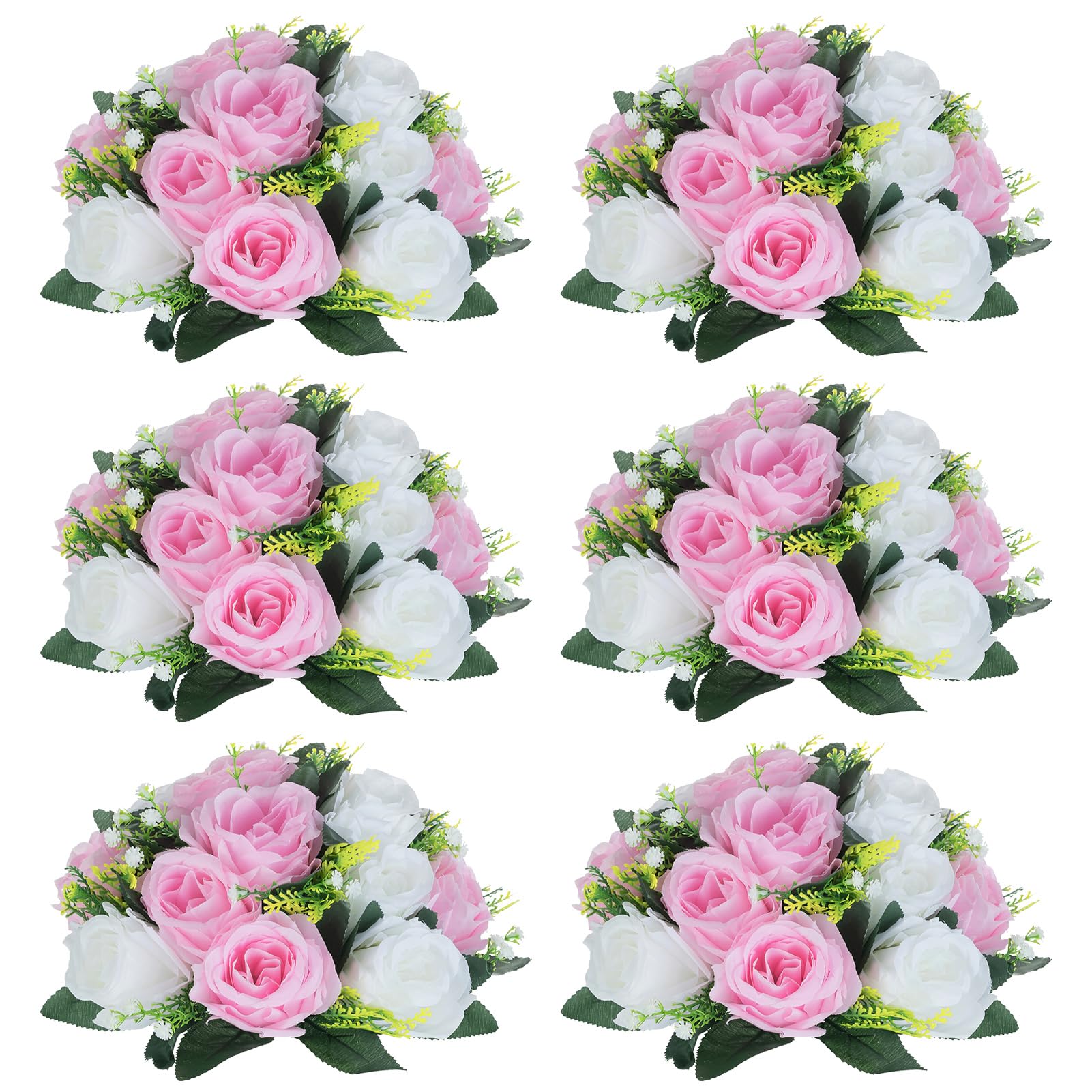 Nuptio Artificial Flower Centrepieces for Tables - 6 Pcs Burgundy & Dusty Rose & Creamy White Fake Flowers Roses Balls 9.5in Diam - Silk Faux Rose Arrangement for Wedding Party Centerpiece Table Decor