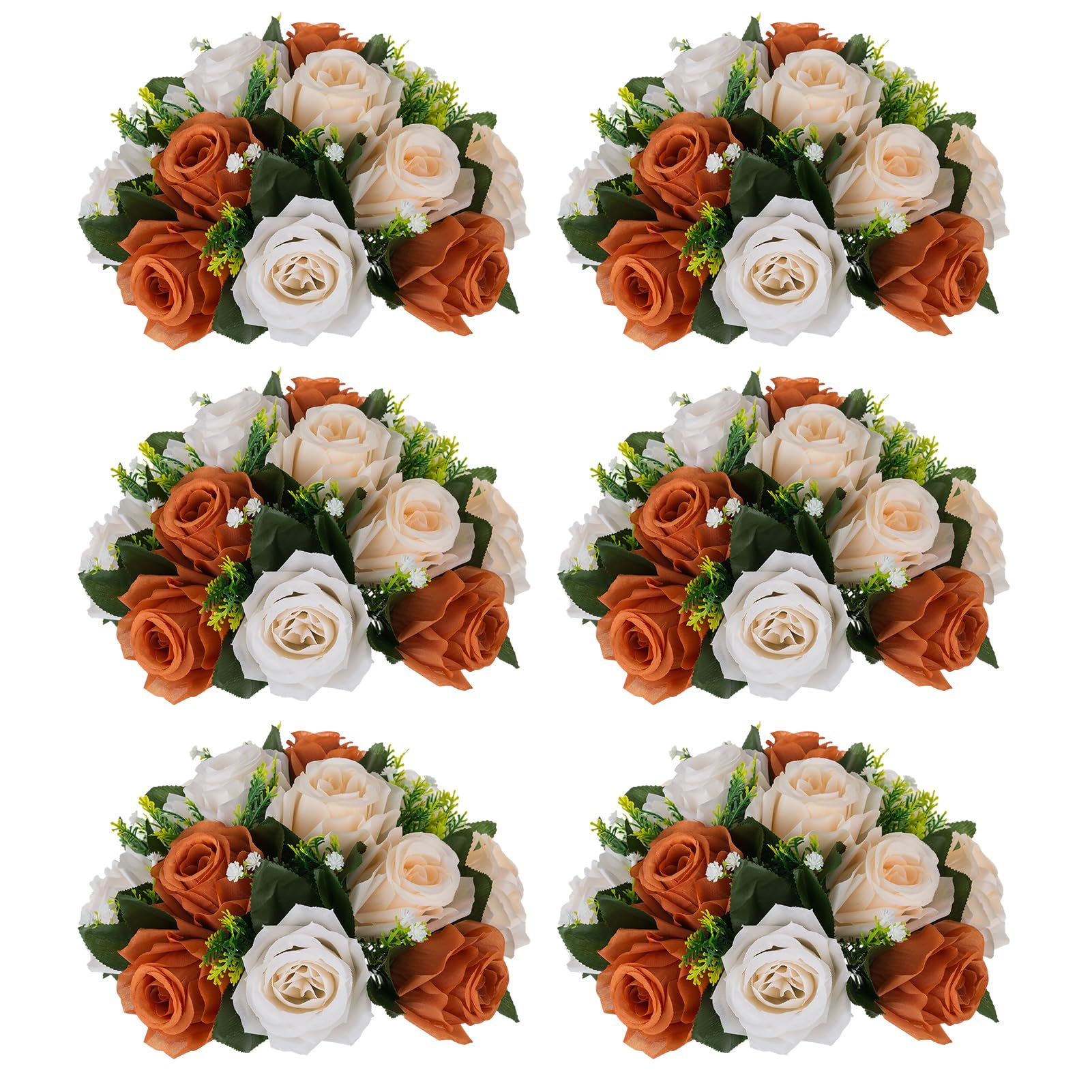 Nuptio Artificial Flower Centrepieces for Tables - 6 Pcs Burgundy & Dusty Rose & Creamy White Fake Flowers Roses Balls 9.5in Diam - Silk Faux Rose Arrangement for Wedding Party Centerpiece Table Decor