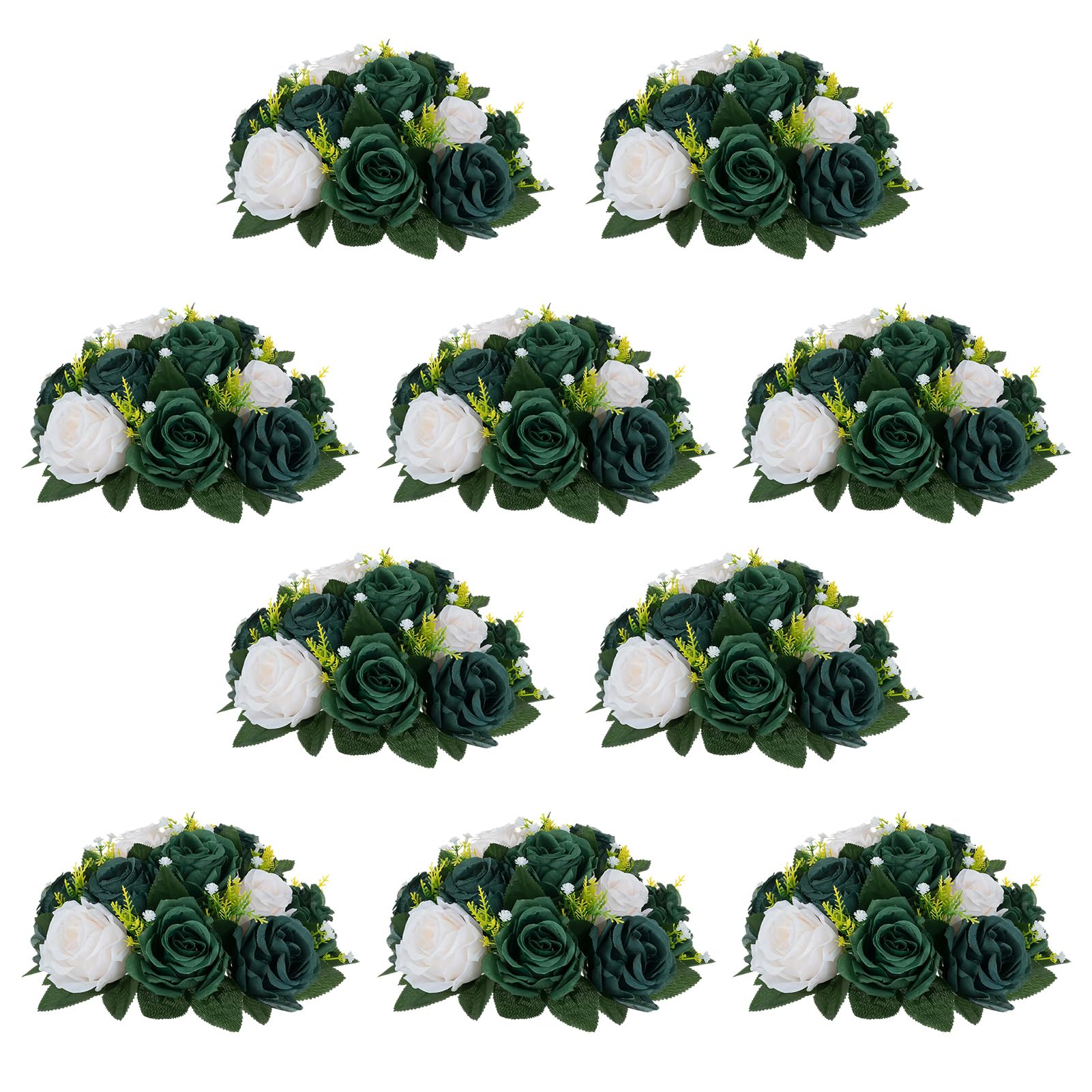 Nuptio Artificial Flower Centrepieces for Tables - 6 Pcs Burgundy & Dusty Rose & Creamy White Fake Flowers Roses Balls 9.5in Diam - Silk Faux Rose Arrangement for Wedding Party Centerpiece Table Decor