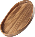 Acacia Wood Serving Tray with Handles - 17"x13" Round, Decorative Ottoman Tray for Living Room, Coffee Table, Breakfast in Bed, Candle Display