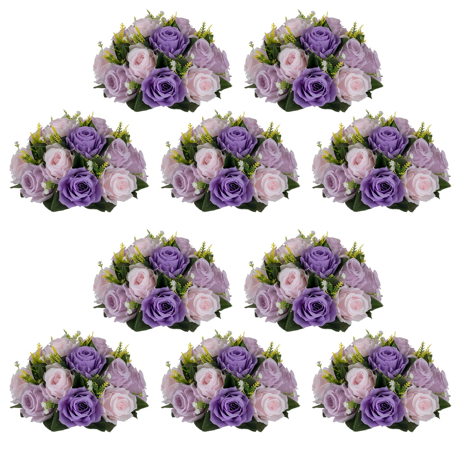 Nuptio Artificial Flower Centrepieces for Tables - 6 Pcs Burgundy & Dusty Rose & Creamy White Fake Flowers Roses Balls 9.5in Diam - Silk Faux Rose Arrangement for Wedding Party Centerpiece Table Decor