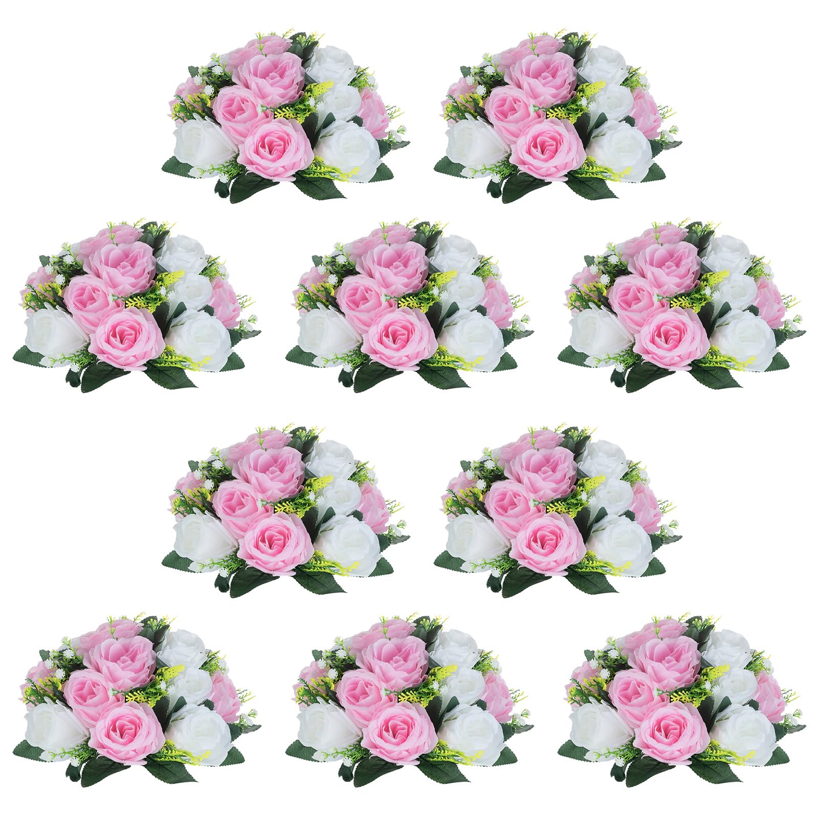 Nuptio Artificial Flower Centrepieces for Tables - 6 Pcs Burgundy & Dusty Rose & Creamy White Fake Flowers Roses Balls 9.5in Diam - Silk Faux Rose Arrangement for Wedding Party Centerpiece Table Decor